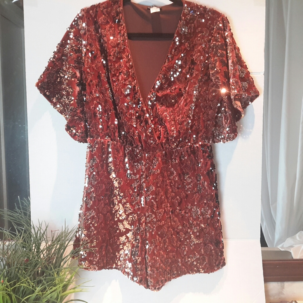 Venus Rust Multi Sequin Romper  Size S - Picture 12 of 12